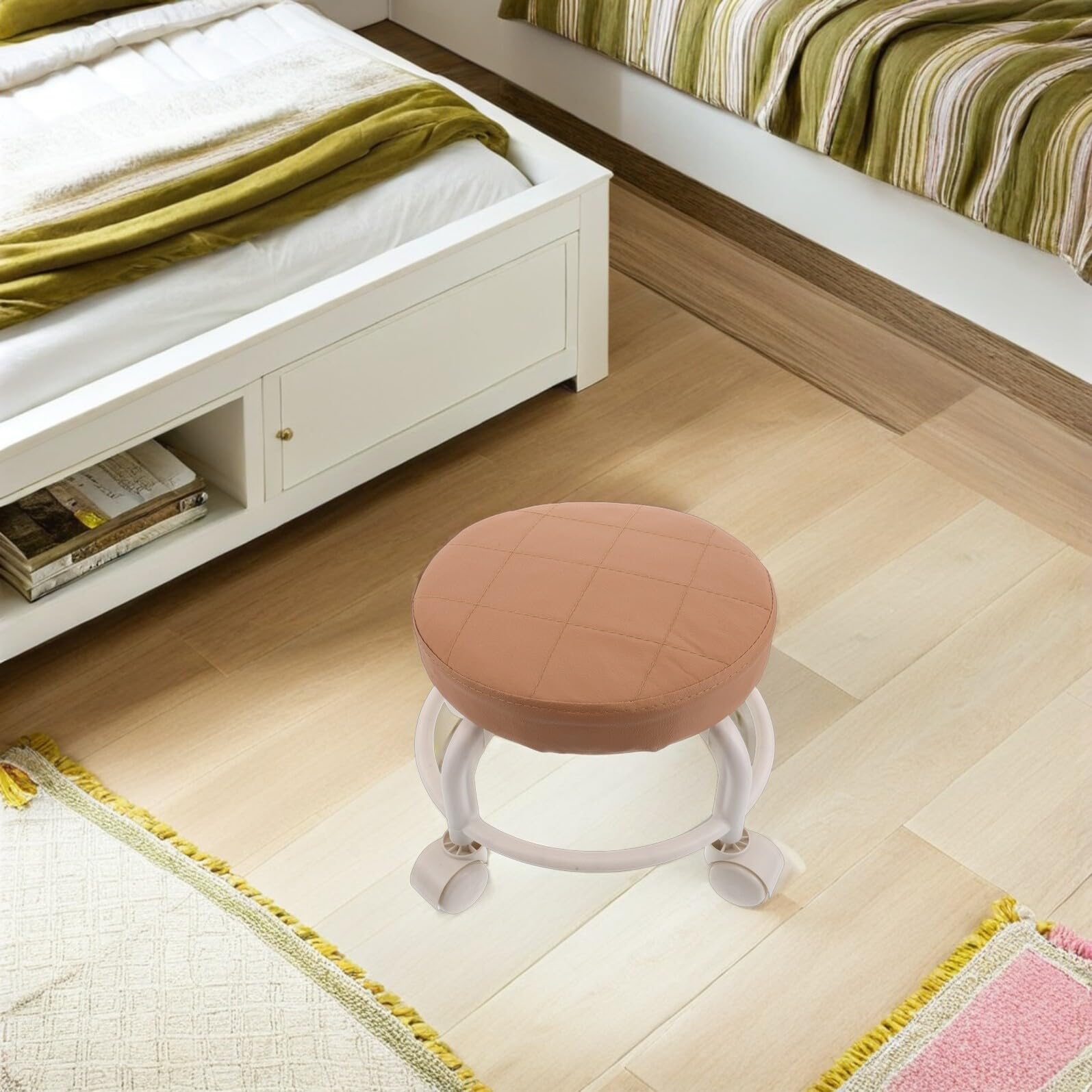 Gatuida Tabouret Roulant à roulettes Pivotantes Marron en PU Résistant pour Pédicure et Salon, Siège Rond Moderne avec Construction Robuste, pour Maison et Bureau