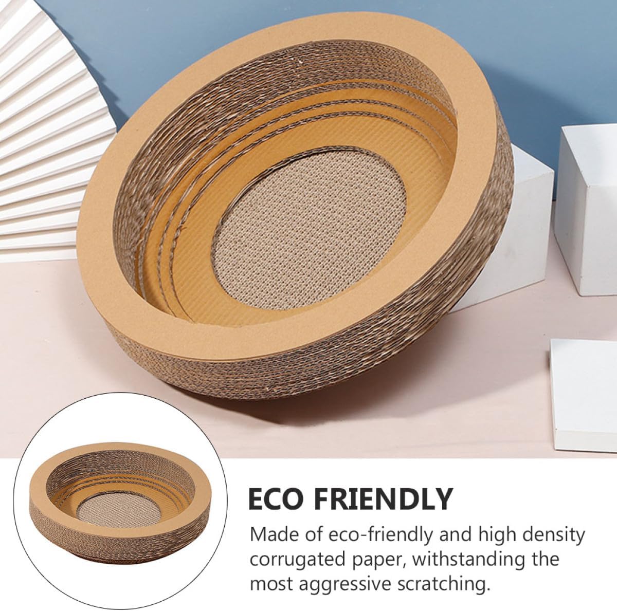 1Pc Creative Corrugated Cat Scratching Post Bowl Shaped Cat Scratch Board Thick Design for Cats Durable Light Brown Cat Scratching Supplies