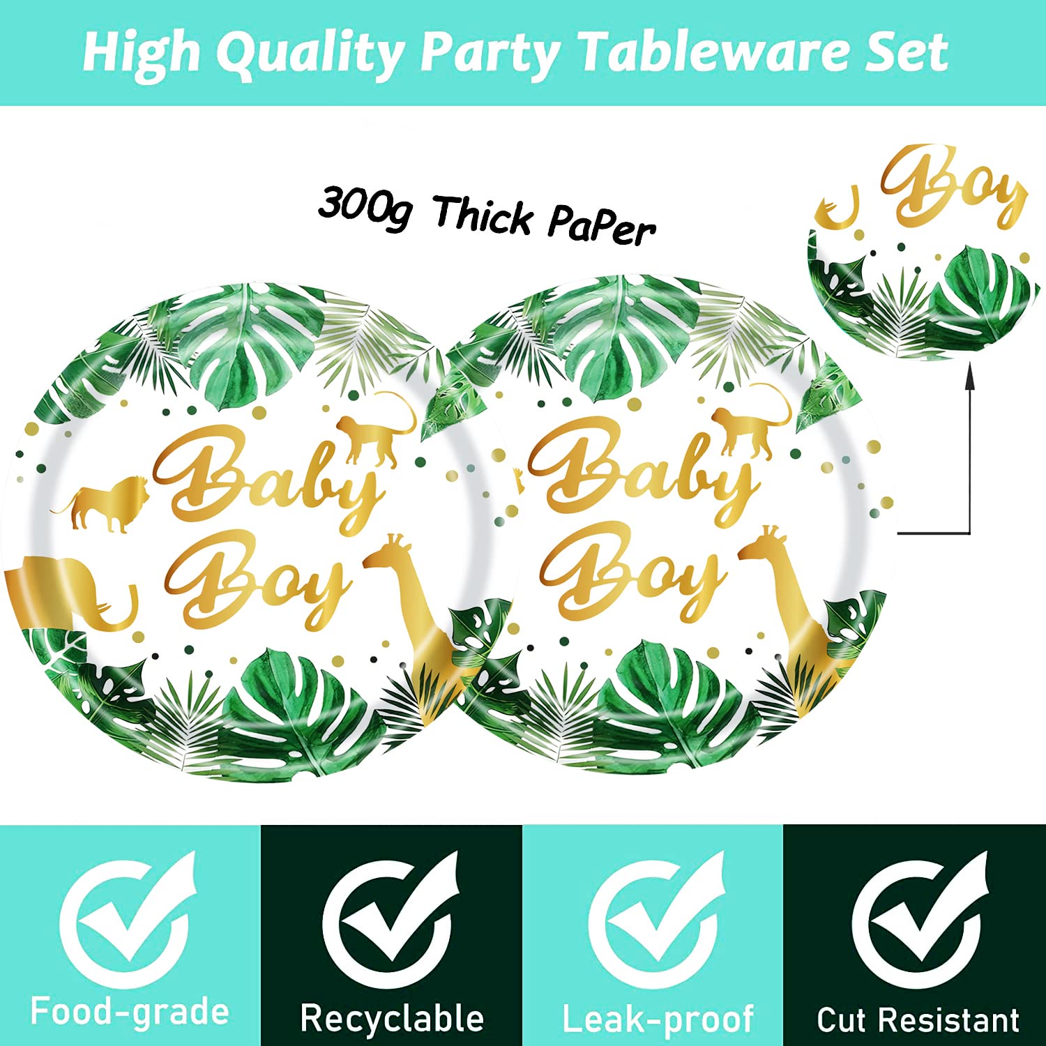 50 Safari-Tier Pappteller – Dschungel-Motiv Für Babyboy-Partys (17,8 Cm, Goldbedruckt)