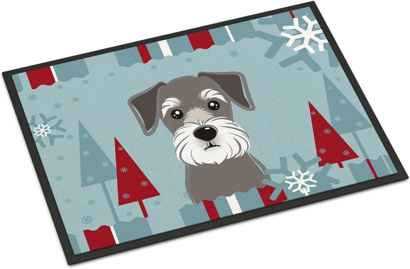 Caroline's Treasures BB1702MAT Winter Holiday Schnauzer Doormat 18x27 Front Door Mat Indoor Outdoor Rugs for Entryway, Non Slip Washable Low Pile, 18H X 27W