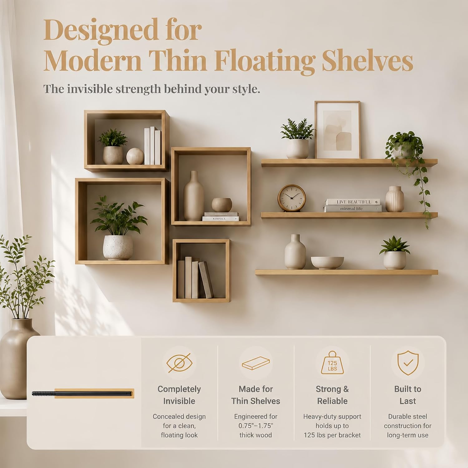 Condition photo showing New/Like New for 4pcs floating shelf bracket heavy duty,hidden shelf brackets wall mount,floating shelf hardware kit with jig (6 inch-4pcs)