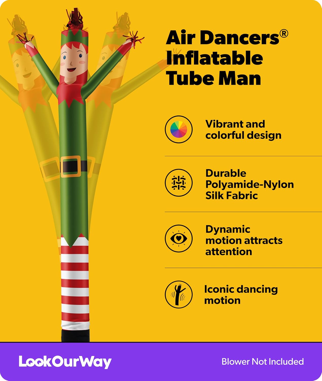 LookOurWay Air Dancers Inflatable Tube Man Attachment | 20 Feet Tall Wacky Waving Christmas Inflatables Dancing Tube Guy (Blower Not Included) | Outdoor Holiday decoration | Christmas Theme - Elf image 2