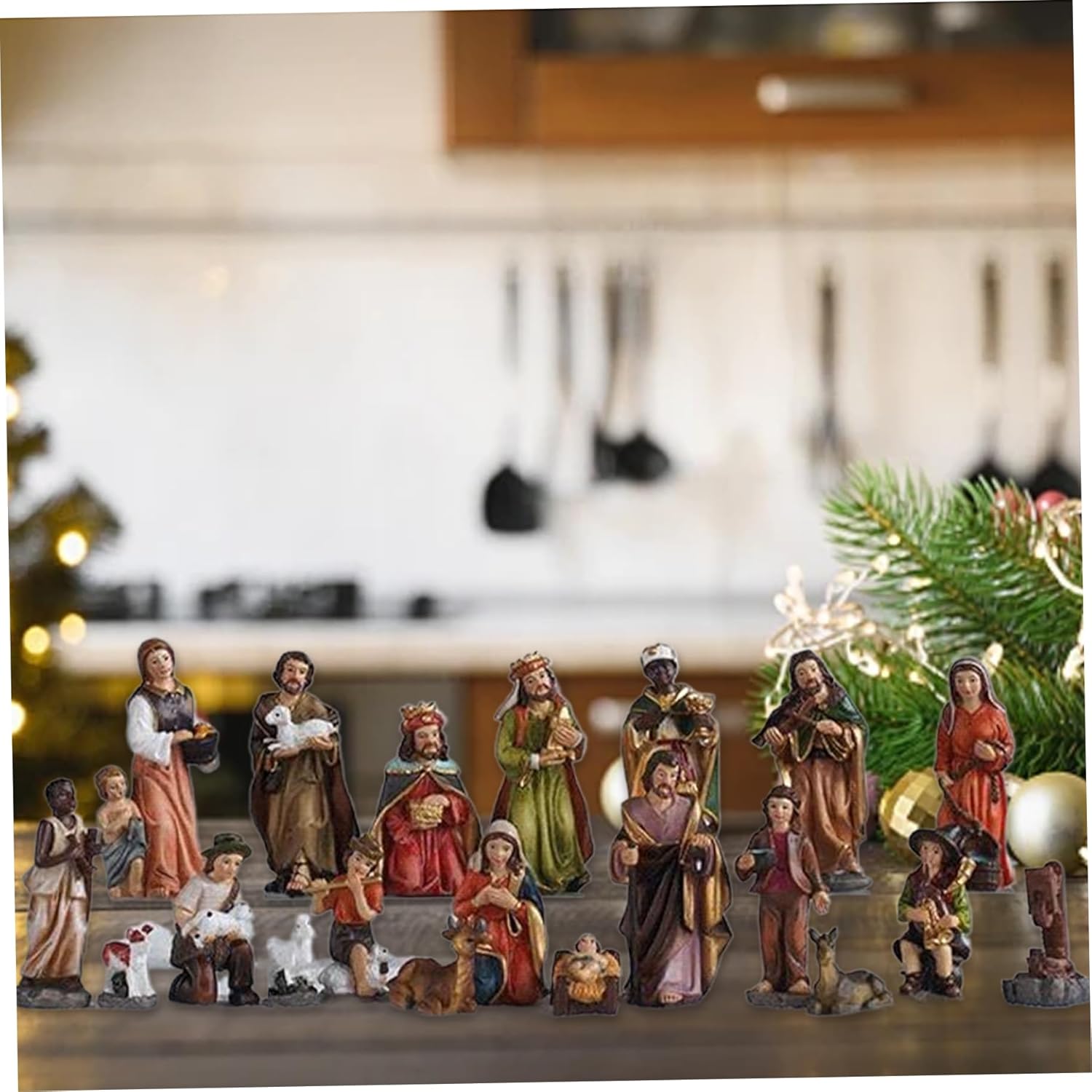 Christmas Nativity Set 20PCS Resin Nativity Scene with Figures, Classic Collectible Christmas Ornament Display for Tabletop, Religious Home Decoration and Holiday