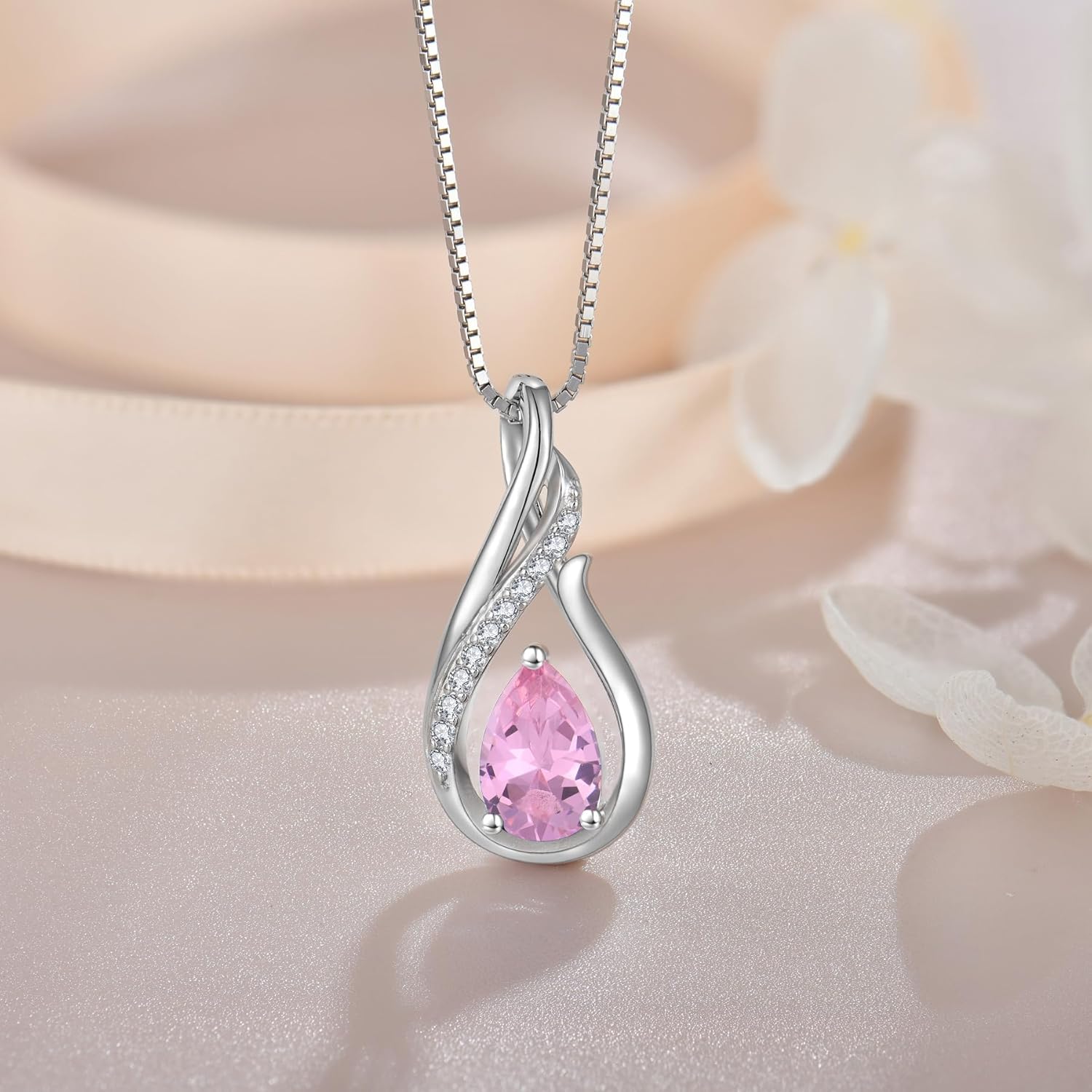 Infinity Necklace for Women 925 Sterling Silver Teardrop Pendant Necklace Birthstone Jewelry Gift