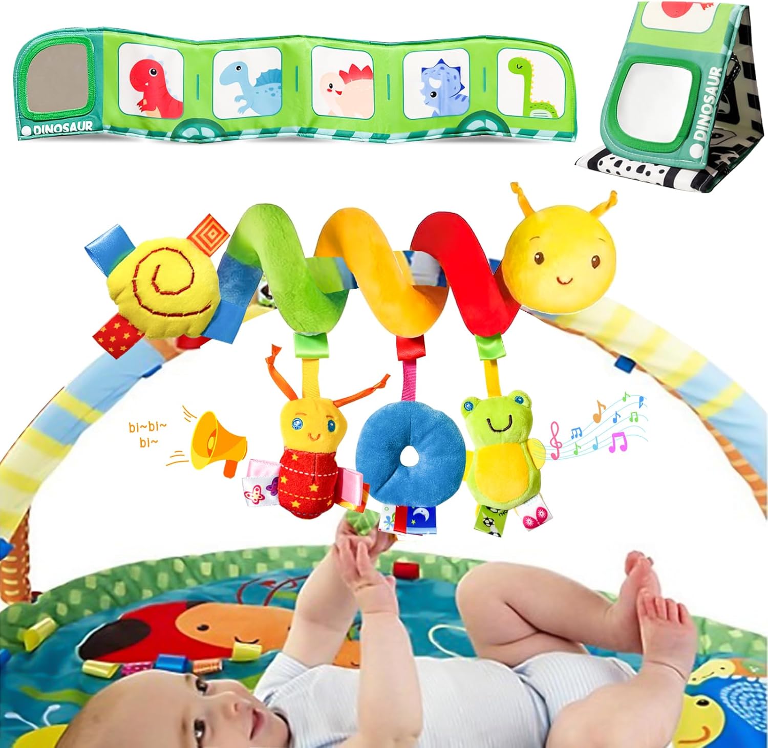 GOTFUN Spiral Pram Toys for Babies – Black and White Sensory Toys, High Contrast Baby Newborn Toys, Baby Sensory Cards, Car Seat Toys for 0-12 Months Girls Boys