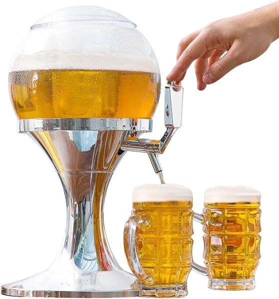InnovaGoods - Distributeur de Bière Réfrigérant 3,5L, Machine à Jus de Fruits, Fontaine d'alcool avec Réservoir à Glaçons, PMMA Transparent et Argent Métallique, 24x24x42 cm, sans BPA - 1
