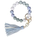 Key Ring Bracelet Car Keychain Holder Wristlet Silicone Women Beaded Bangle Chains