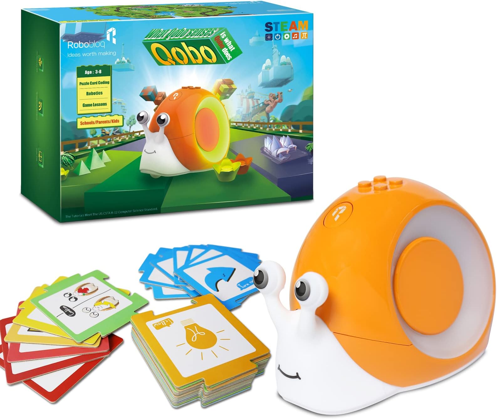Robobloq Qobo Coding Robot for Kids 3+, Screen-Free, Coding Pets with 30 Programming Card, USB Charging, Preschool STEM Learning Activities Toys for Toddlers, Educational Kits Gift for Boys & Girlss