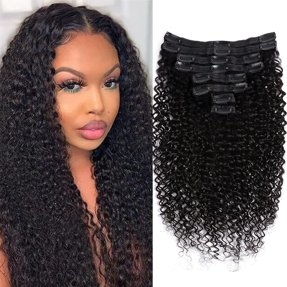 Tahikie Seamless Clip In Hair Extensions Real Human Hair Kinky Stragiht Clip Ins