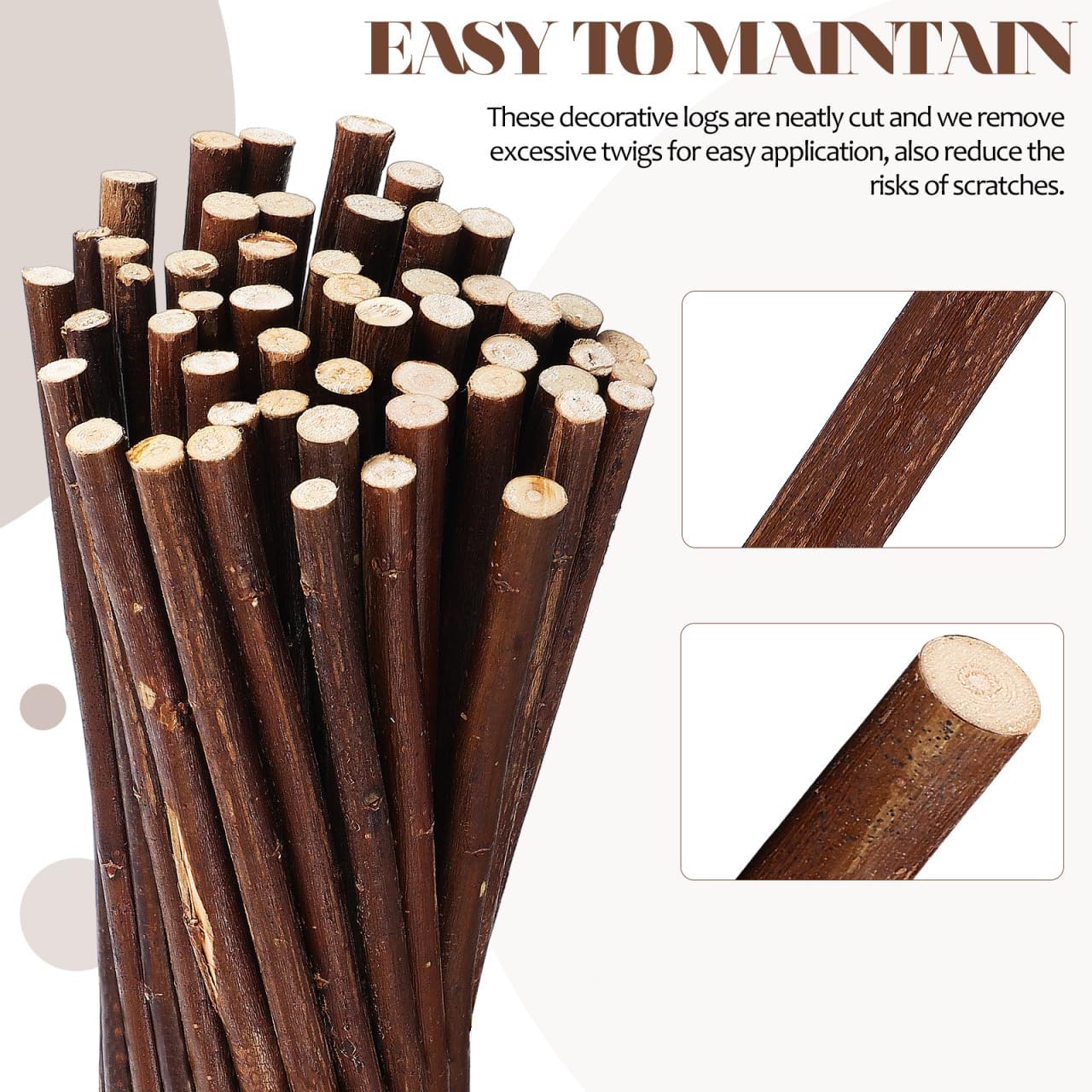 Operitacx 50 Pcs Natural Dried Wood Sticks for Crafting, 11.8" Unfinished Log Twigs for DIY Projects, Photo Props, Rustic Wedding & Holiday Decor, 0.6" Thick
