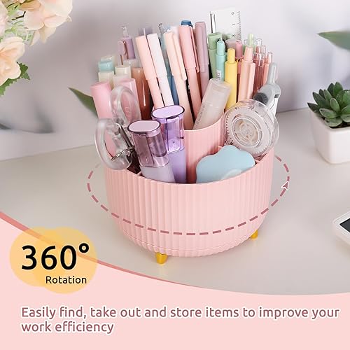 Miniatura 3 de Phyxin Portalápices giratorio de 360 grados para escritorio, 5 ranuras organizadores de escritorio y accesorios, bonita olla para oficina, escuela,