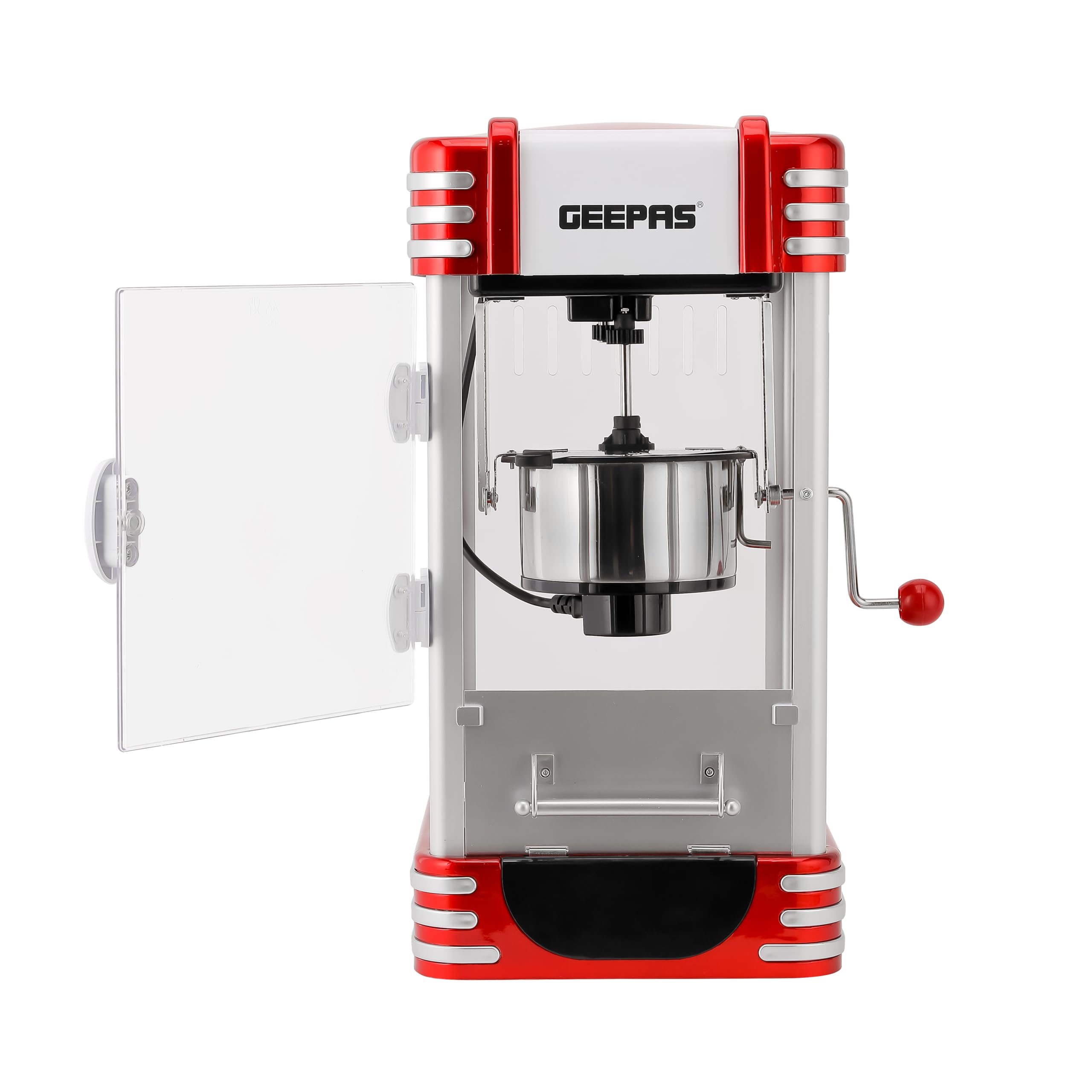 Geepas Popcorn Maker- GPM839| Easy to Use and Operate, Flavors can be added, Perfect for Home, Restaurants, Parties, Etc| Equipped with Stainless Steel Bowl, Oil-Less Making| Red, 2 Years Warranty