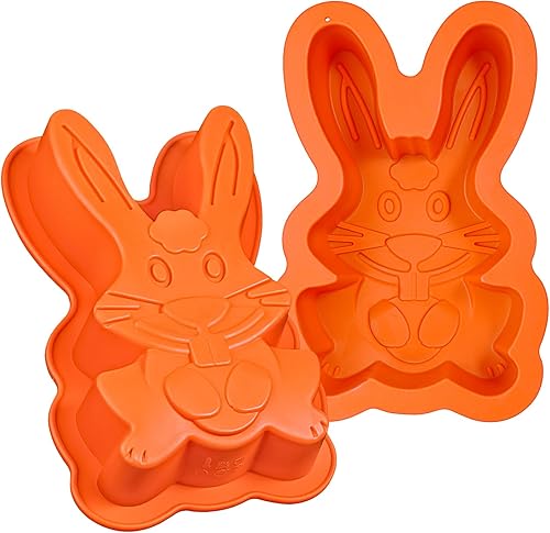 Webake Moldes de silicona para pasteles de conejo de Pascua para hornear, lindos moldes de conejo rompibles de chocolate 3D para tartas, juego de 2
