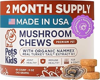 Pets are Kids Turkey Tail Mushroom for Dogs with Organic Real Turkey Tail™ - 8:1 Extract Mushroom Chews for Lumps & Bumps, Immunity, Gut, Skin, Joint & Spine Support - Reishi, Lion’s Mane - 60 Chews