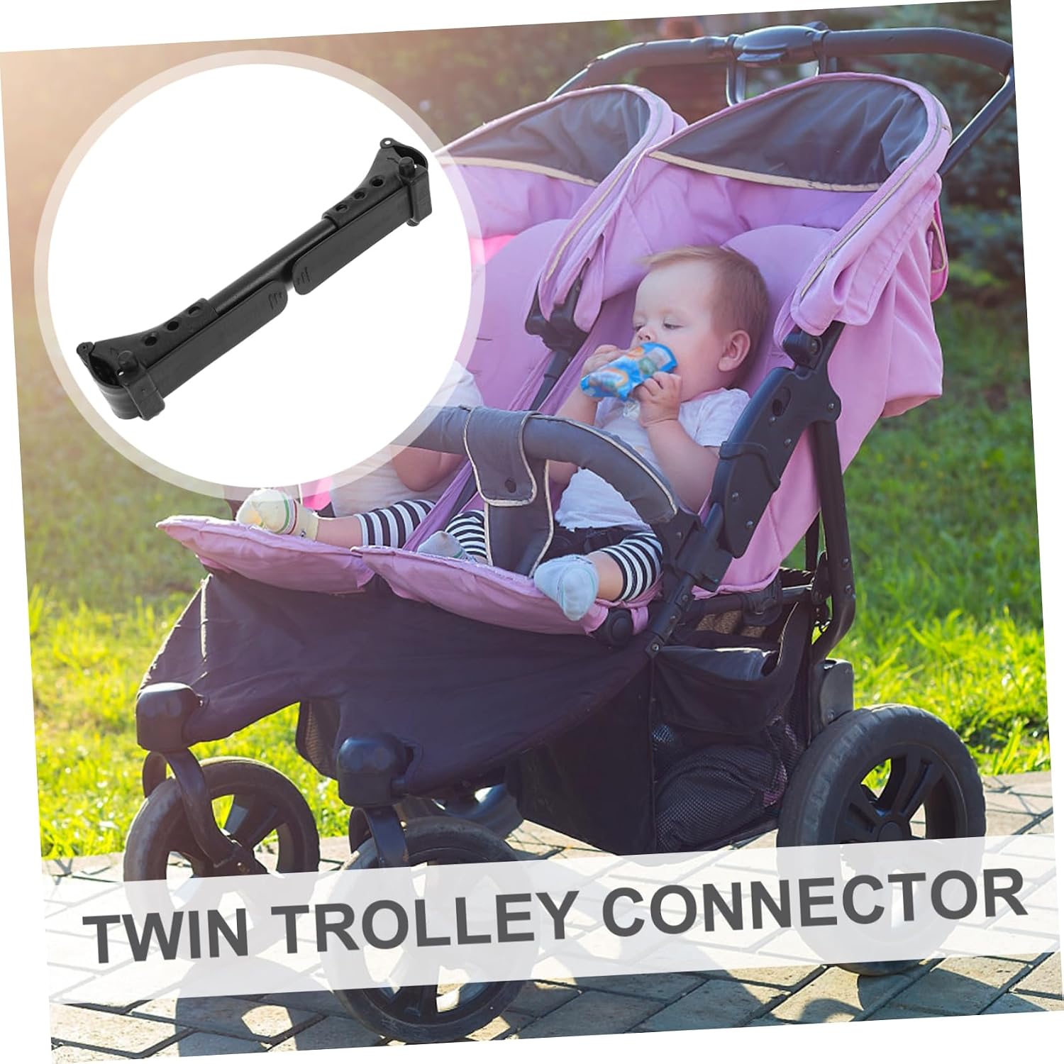 Garneck Twin Stroller Connector Adjustable Pushchair Connectors for Siblings Secure Design Easy Detachment Compatible Double Strollers