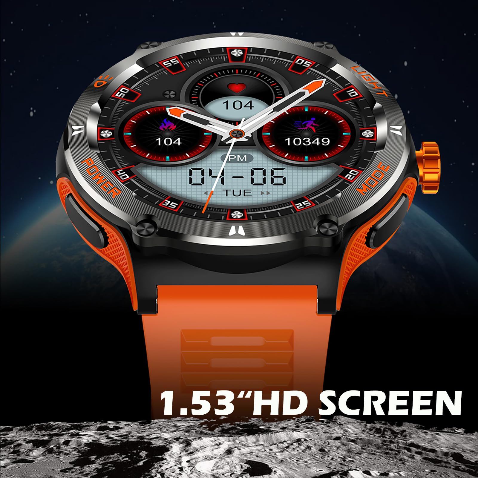 smartwatch bussola, orologio militare, robusto smartwatch con torcia a LED, funzione telefonica, frequenza cardiaca 24H, orologio fitness per Android iOS