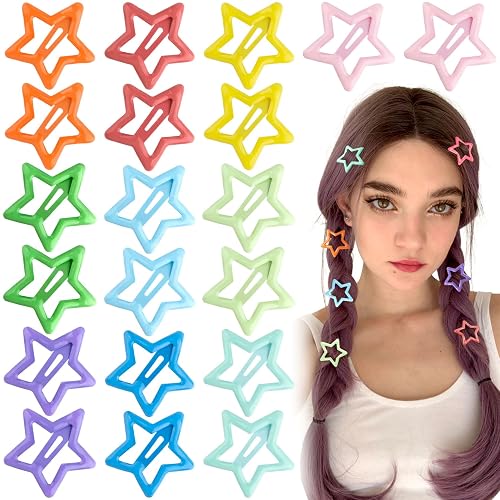 Joez Wonderful 20 Pcs Multicolor Star Hair Clips, 1.18"/3cm Metal Snap Hair Clips, Cute Star Clips Hair Barrettes, Non-Slip Fashion Hair Accessories for Women Girls (10 Colors)
