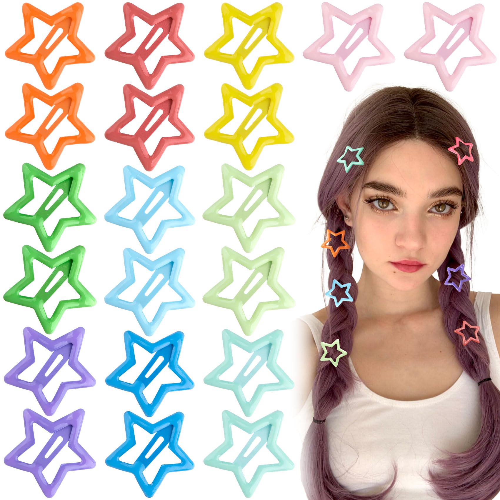 Joez Wonderful 20 Pcs Multicolor Star Hair Clips, 1.18"/3cm Metal Snap Hair Clips, Cute Star Clips Hair Barrettes, Non-Slip Fashion Star Hair Accessories for Women Girls (10 Colors)