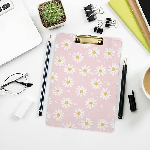 Miniatura 8 de Gredecor Portapapeles acrílico con diseño de corazones pequeños y margaritas, para oficina, escuela, enfermería, tamaño de letra A4, 9 x 12.5