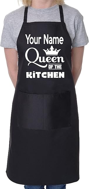 Print4U Queen Of The Kitchen Put Your Name Here Personalised Chef BBQ Apron