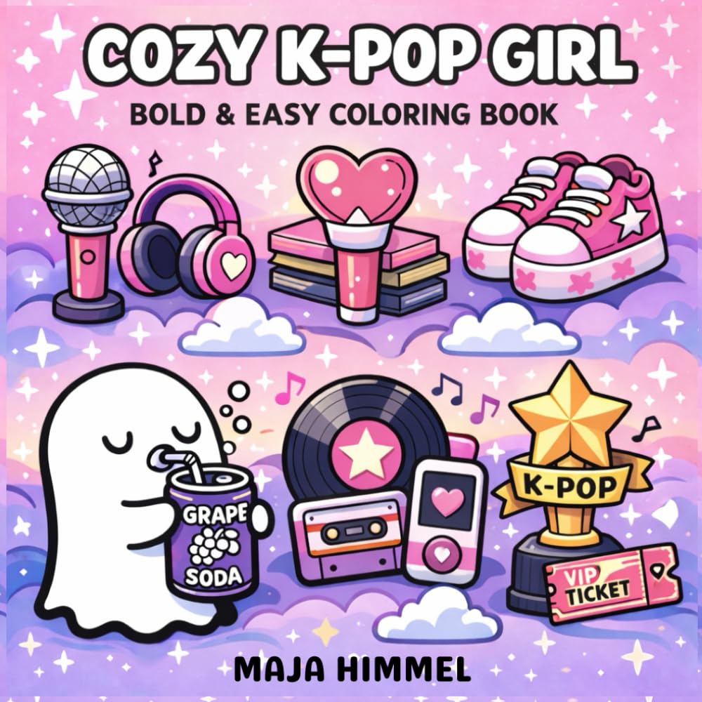 K-Pop Girl Bold & Easy Coloring Book for Kids & Adults: 40 Cute K-Pop Inspired Designs for Stress Relief and Relaxation (Cute K-Pop Coloring Books)