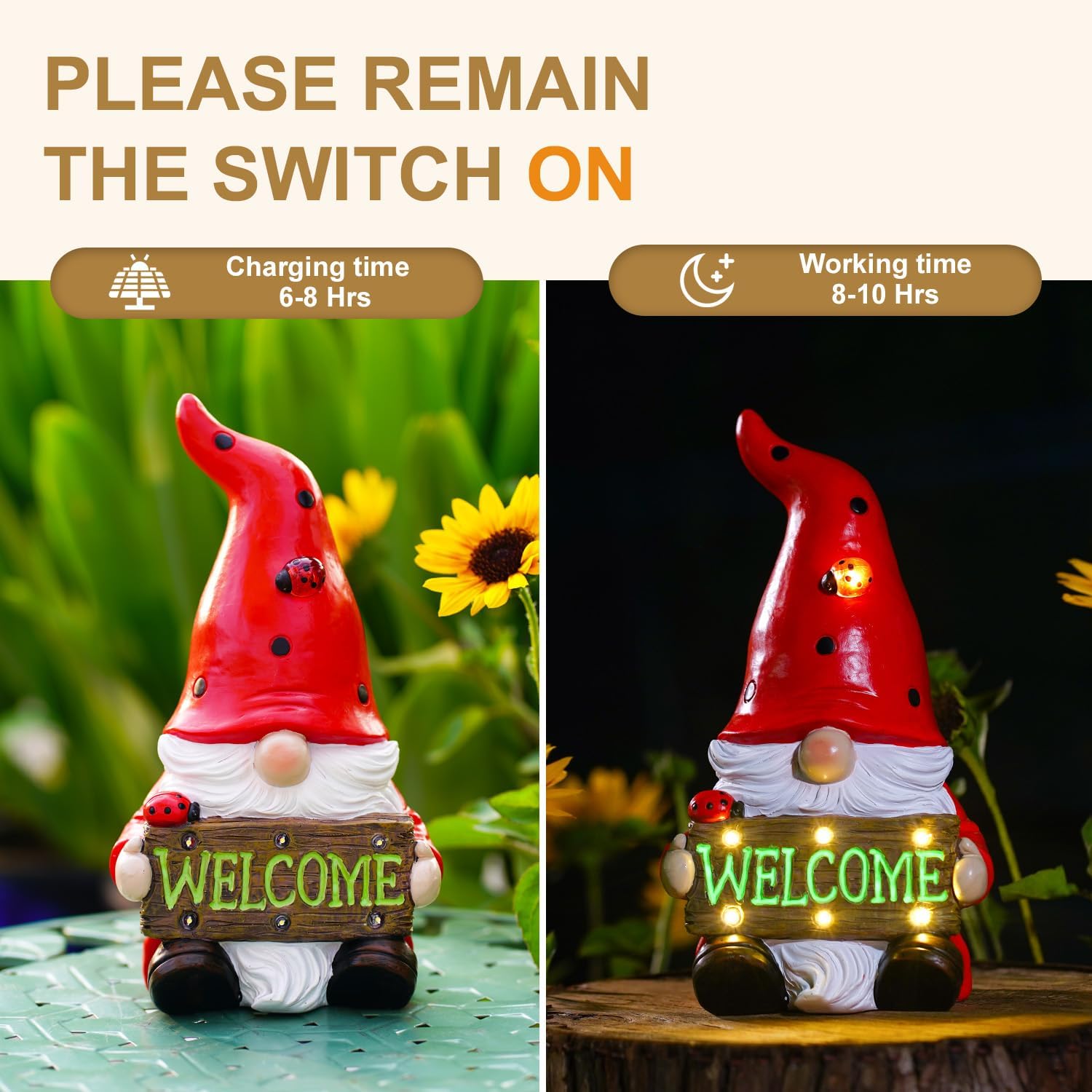 Gnome Garden Decor Statue Solar Welcome Decorations for Yard Lawn Outside with Lights Outdoor Decorations for Balcnoy