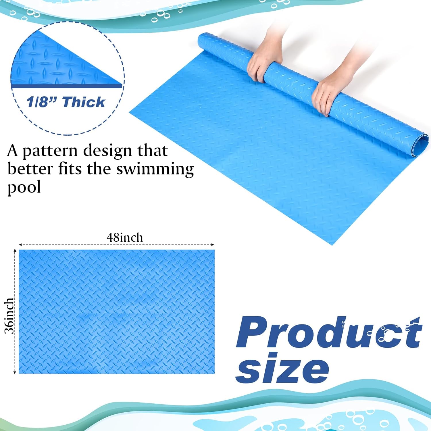 Above Ground Pool Ladder Mat, Swimming Protective Nonslip Step Pad with Texture, Pool Essentials Accessories for Floor Liners Stairs, Blue(36 x 48 Inch)