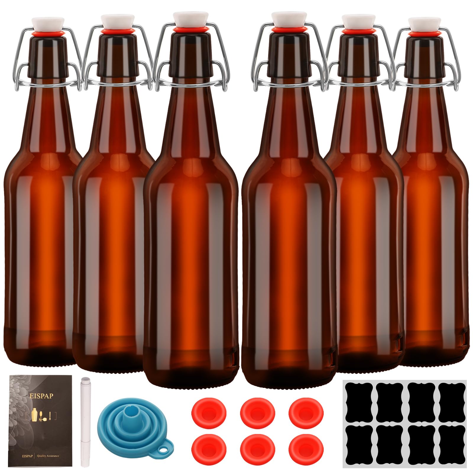 6 pack amber beer bottles with flip caps 16oz glass bottle with swinging top for airtight lids home brewing and fermentation kombucha vanilla extract beverage water amber 6 pcs