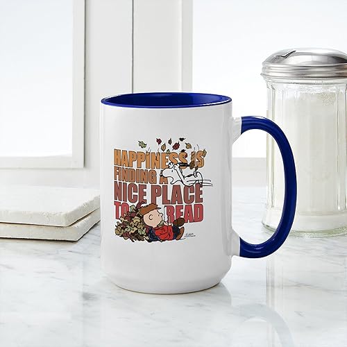 Miniatura 10 de CafePress Peanuts Fall Reading - Taza grande de cerámica (15.0 fl oz)