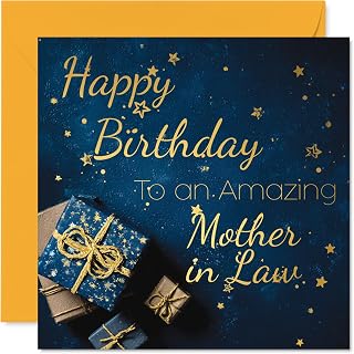 Stuff4 Gold Mother in Law Birthday Card - Golden Gifts - Happy Birthday Card for Mother in Law from Son Daughter, 5.7 Inch Golden Bday Greeting Cards