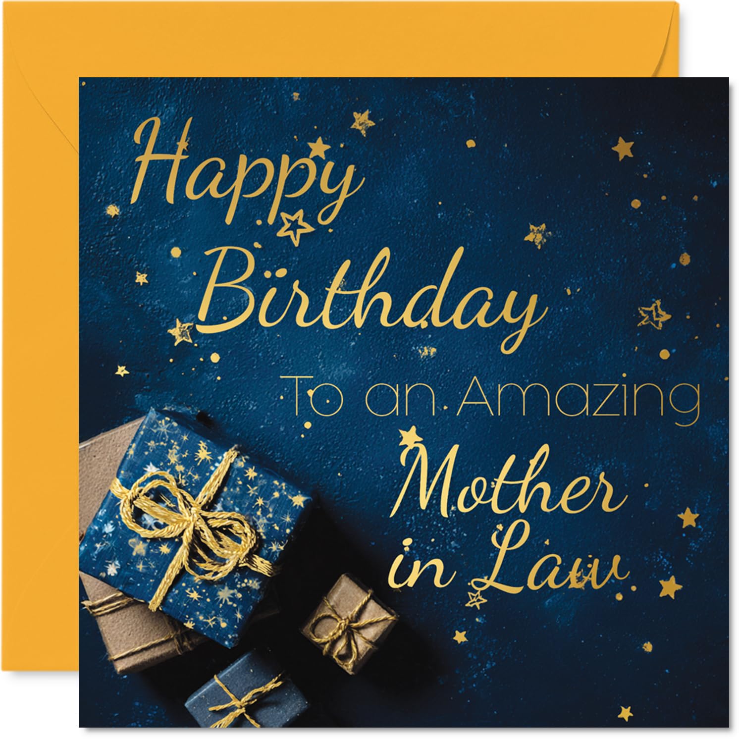 Gold Mother in Law Birthday Card - Golden Gifts - Happy Birthday Card for Mother in Law from Son Daughter, 145mm Golden Bday Greeting Cards