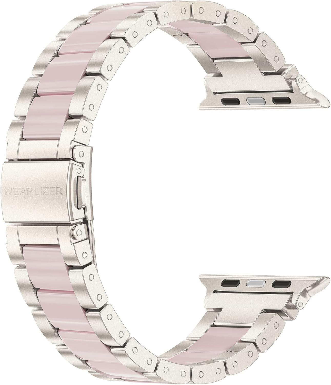 Wearlizer Compatible with Apple Watch Band 38/40/41/42mm Fashion Wristbands Womens, Stainless Steel + Resin Metal Replacement for iWatch Series 11 10 9 8 7 6 5 4 3 SE/Ultra 3 2 1-Starlight+Pink