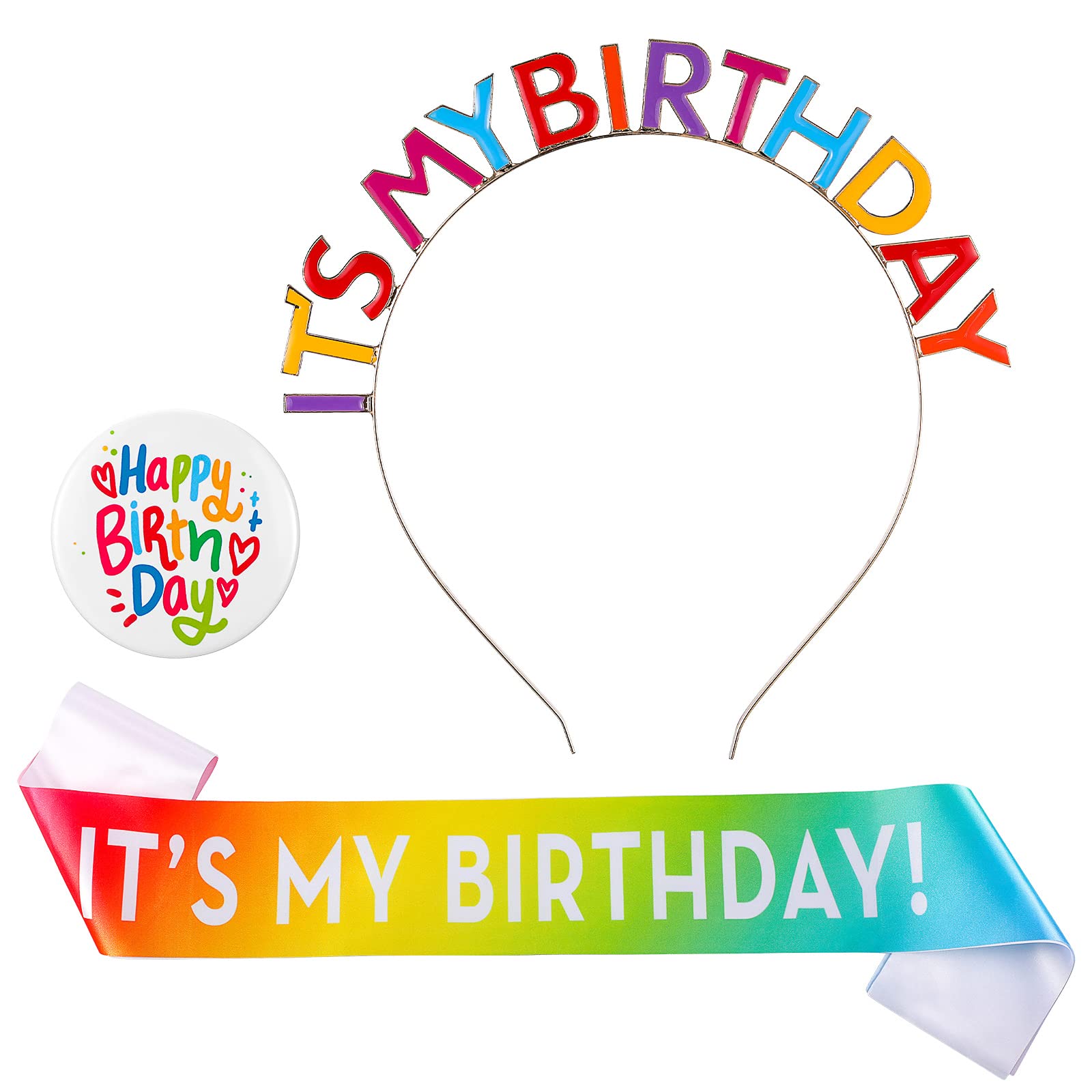 Diadème D'Anniversaire Arc-en-Ciel 'It's My Birthday' - Unisexe | Alliage De Zinc | Réglable Pour Enfants Et Adultes