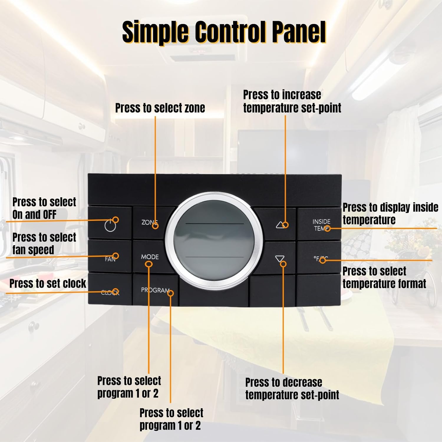 3314082.000 Multi-Zone Comfort Control Center Thermostat,10-Button Thermostat Compatible with Dometic Air Conditoner Series 579, 595, 600, 6308, 520, 6218xx, 457915, Black Mustrod