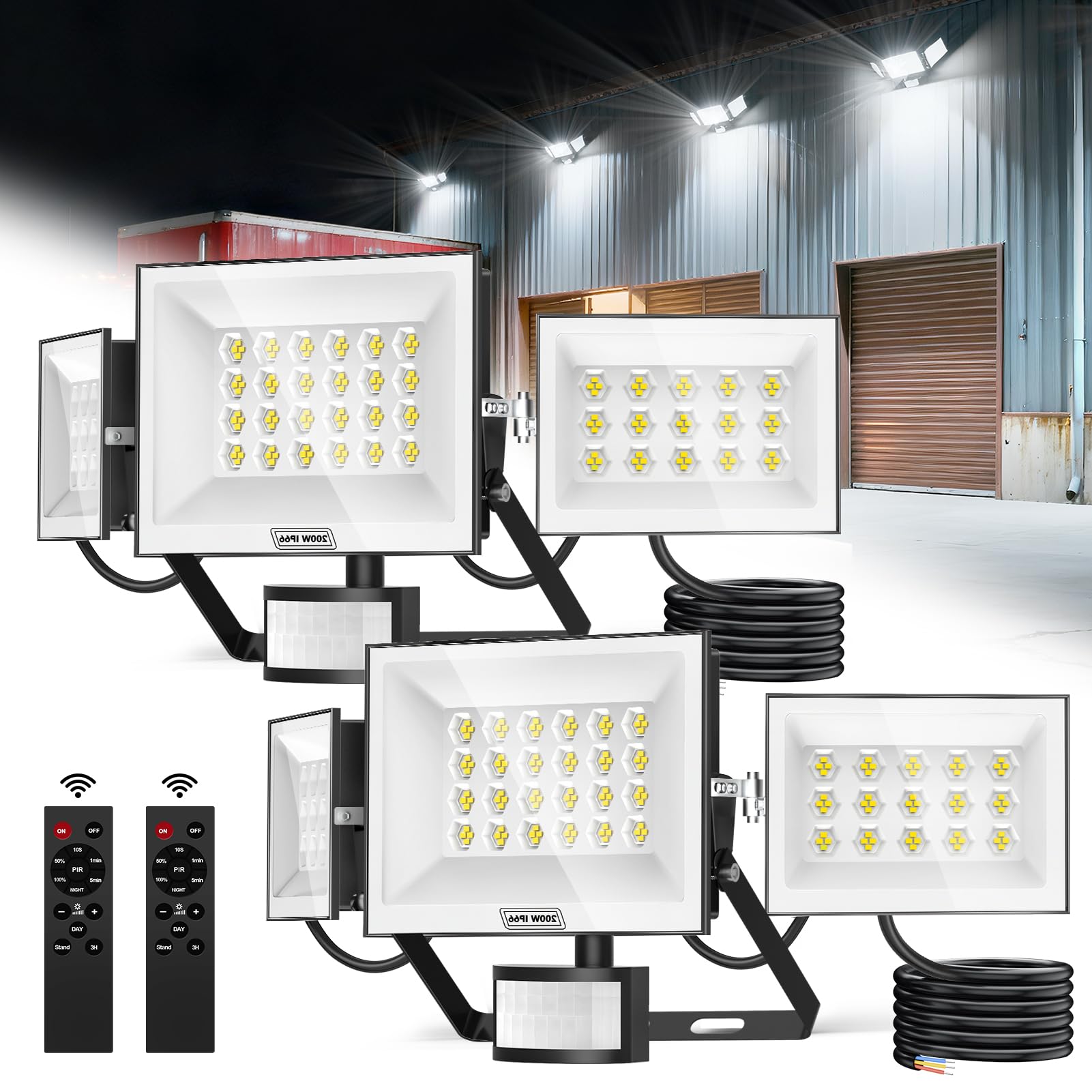 Ankishi Security Lights Outdoor Motion Sensor 200W 20000LM 6500K Super Bright Led Flood Lights, IP66 Waterproof PIR Floodlights Outdoor Lights for Courtyard Porch Garden Garage（2 Pack）