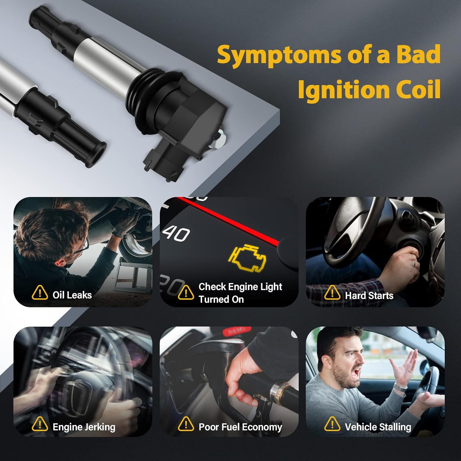 OCPTY Ignition Coil Coils Pack fits UF375 C1508 E405,for Saturn Outlook 3.6L 2009,for Saab 9-3 2.8L 2006-2009,for Saab 9-3 2.0L 2006-2007 set of 6