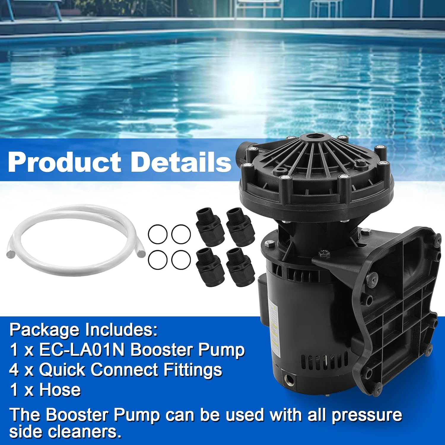 EC-LA01N Booster Pump 3/4 HP Single Speed Compatible with Pentair Pressure Side Pool Pump, Pool Booster Pump with Dual Voltage 115/230V Replace# ECLA01N LA01N