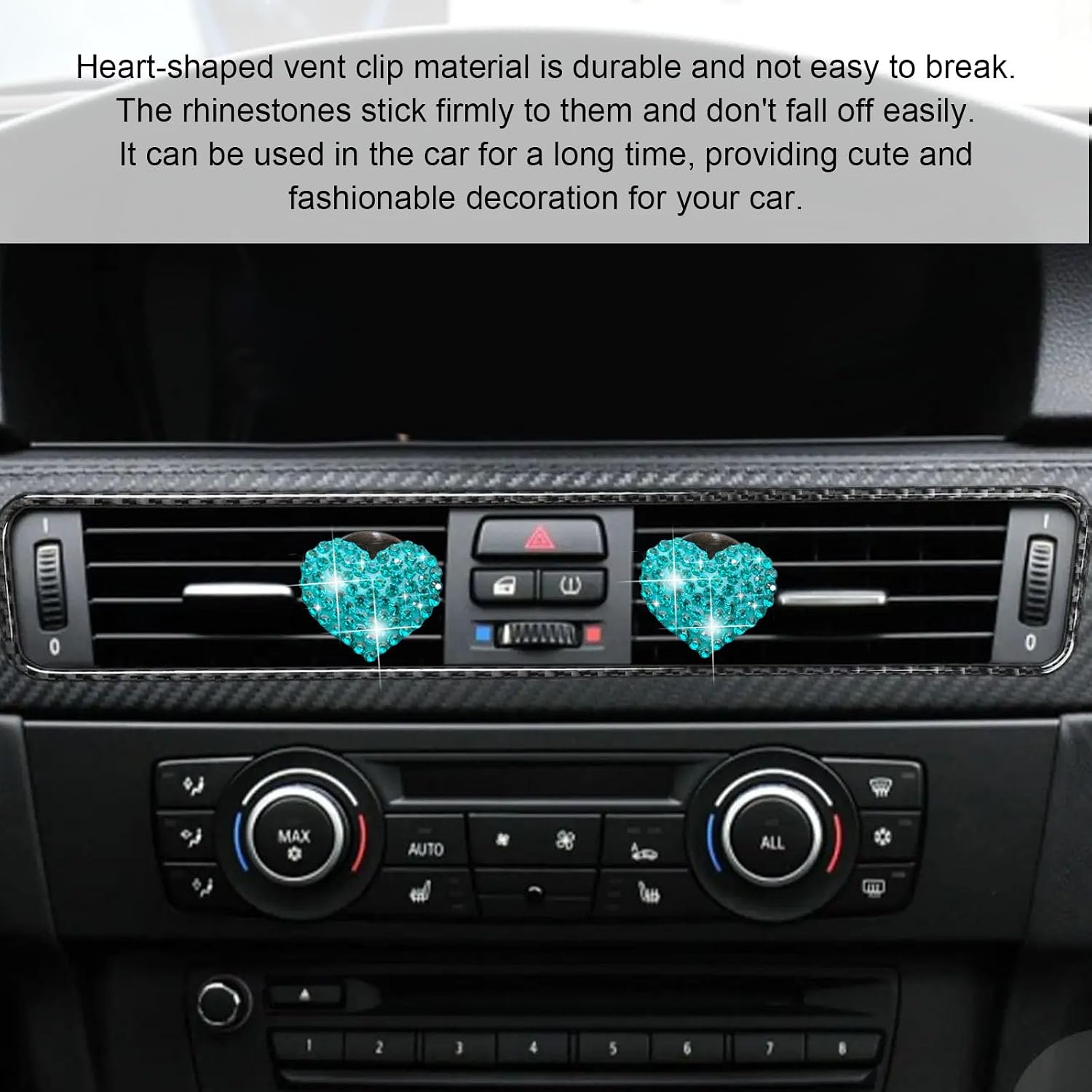 2Pcs Car Air Vent Clip, Bling Crystal Heart Charms Car Air Vent Clips, Air Conditioning Outlet Clip Decorative, Interior Decoration Accessories Universal for Women and Man (blue)