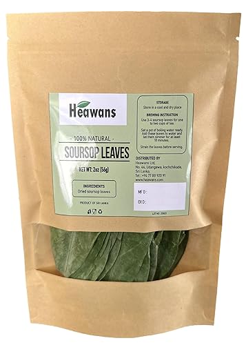 Hojas secas de guanábana 100% naturales, graviola para té, 2 onzas (1.98 oz) empaquetadas en bolsa resellable de pie