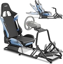 tectake® Simulador de Conduccion Estilo GT, Cockpit Simracing Ajustable Compatible con Logitech, Thrustmaster, Fanatec, Soporte Volante, Volante Ps5, Habitacion Gamer, Silla Gaming - Negro/Celeste