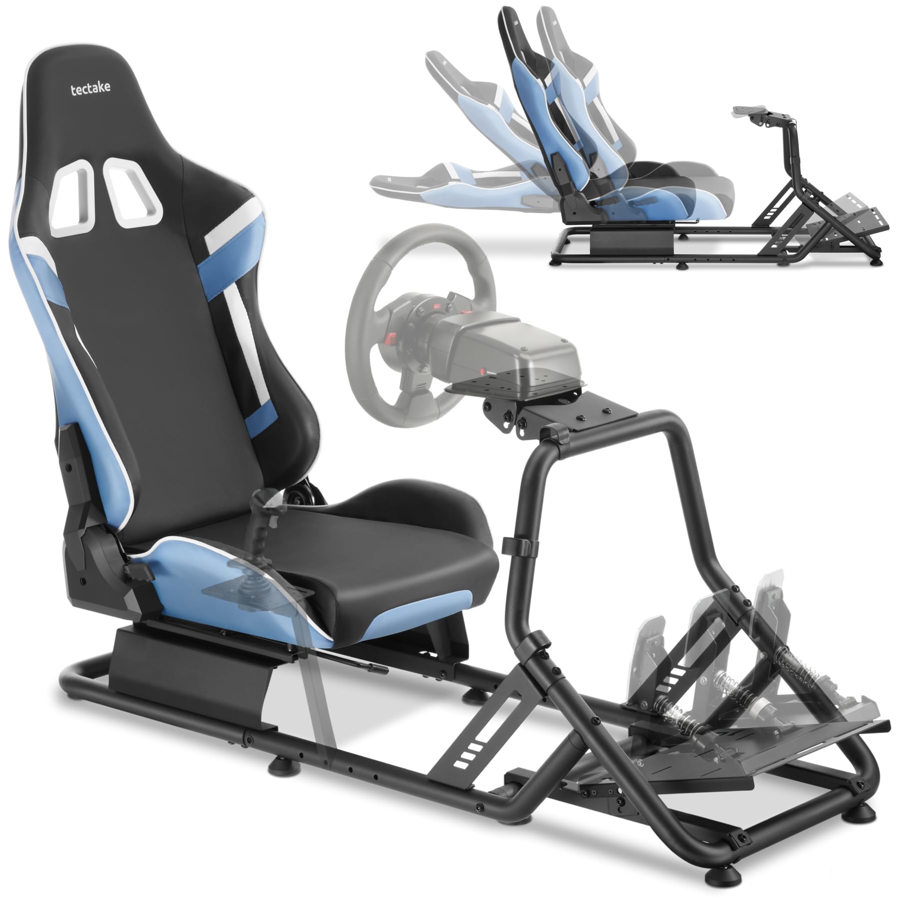 tectake® SIM Racing Cockpit kompatibel mit Fanatec, Logitech, Thrustmaster, GT-Style Rennsitz verstellbar, 120 kg belastbar, Gaming Stuhl, Simulator, 