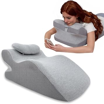 Memory Foam Ergonomic Wedge Prone Pillow, Supportive Pillow for Back, Neck, Leg Support, Acid Reflux, Versatile Usage 50D Foam Machine Washable Cover Grey