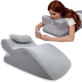 Adult Memory Foam Ergonomic Wedge Prone Pillow, Supportive Pillow for Back, Neck, Leg Support, Acid Reflux, Versatile Usage 50D Foam Machine Washable Cover (Grey)