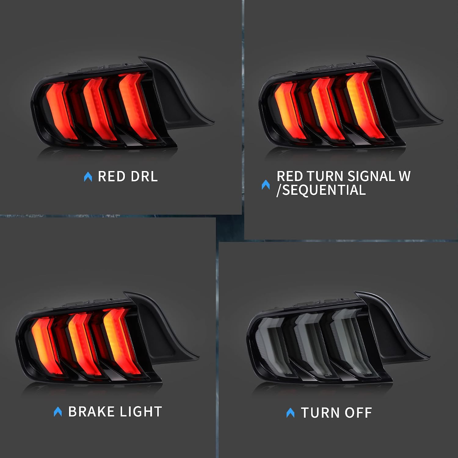 VLAND LED Tail lights Compatible with Ford Mustang 2015-2020 with Sequential Red Turn Signal, Smoke, Passenger&Driver Sides