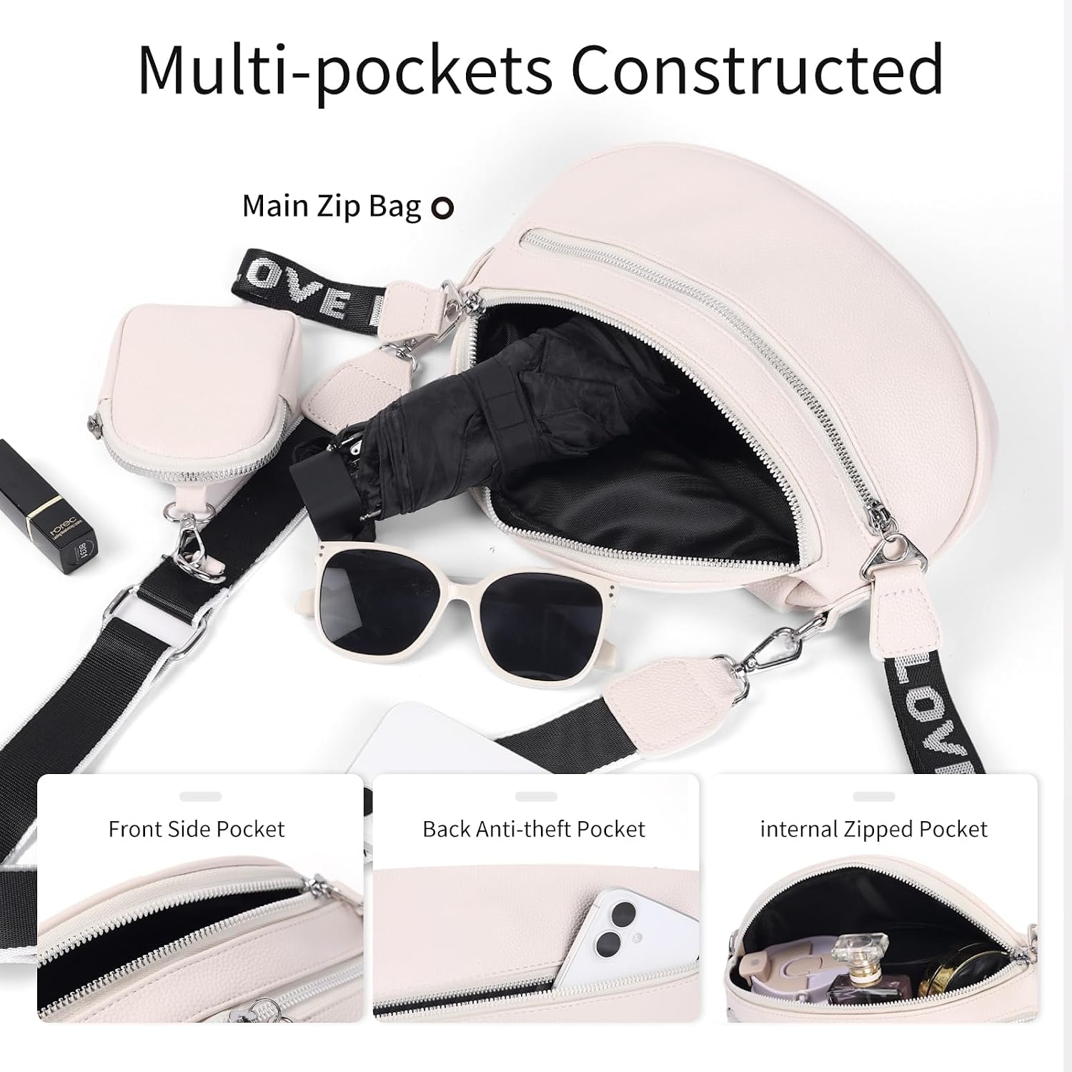 Crossbody Bag Bum Bag for Women Trendy Fanny Packs Belt Bags with Adjustable Strap for Gym Shopping Daily,White