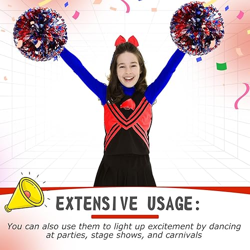 Miniatura 155 de Hanaive 3 pompones de animadora y lazo grande para animadora para el pelo, suministros metálicos para animadora de espíritu de equipo, deportes