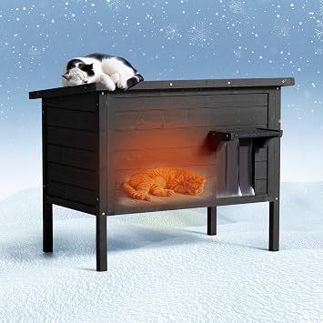 Ciokea Outdoor Cat House Weatherproof, Feral Cat House with Insulated All-Round Foam Wooden Cat Condos for Winter Outside, PVC Door FlapsBlack