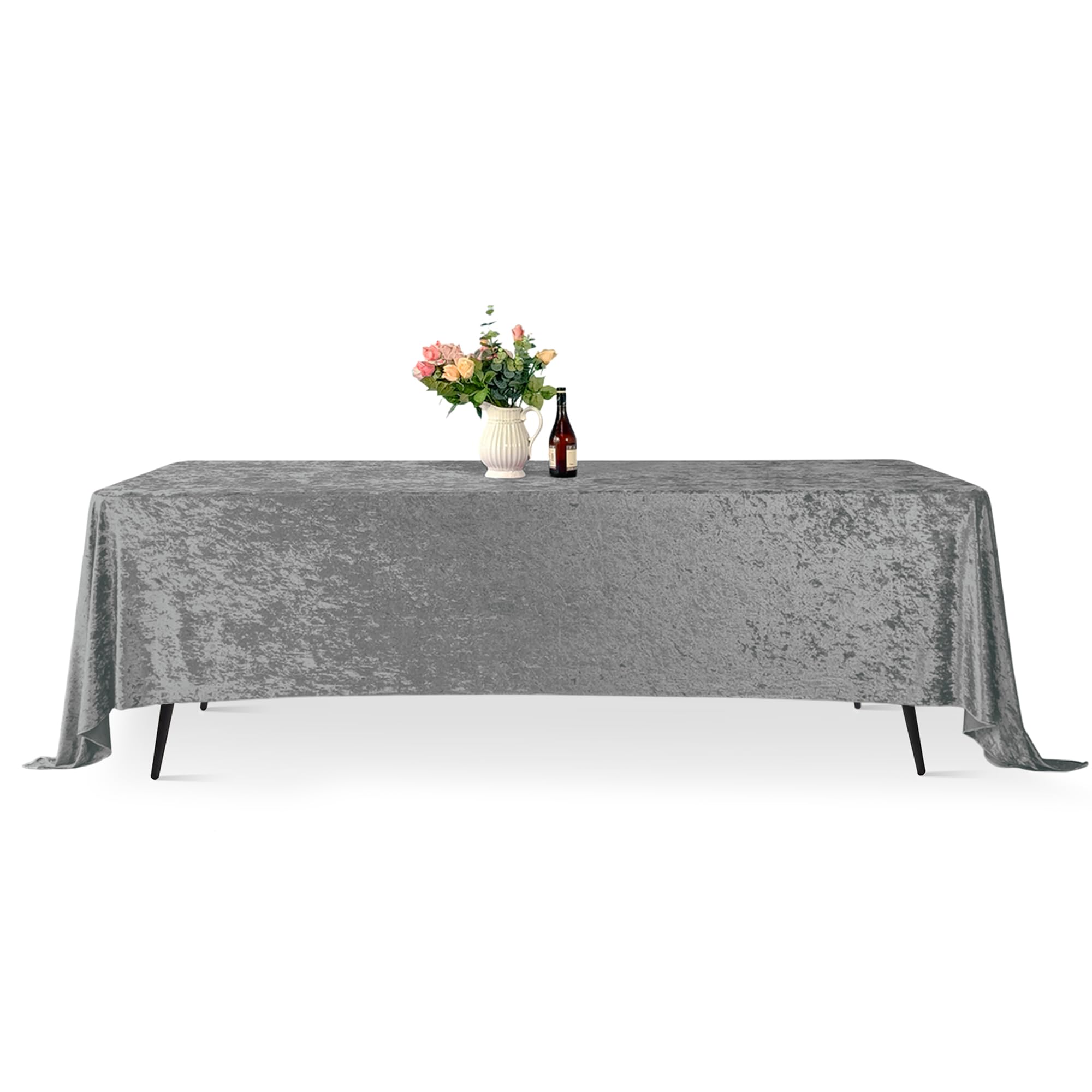 Trimming Shop 70" x 144" Rectangle Silver Crushed Velvet Table Cloth, 1pc — image 1