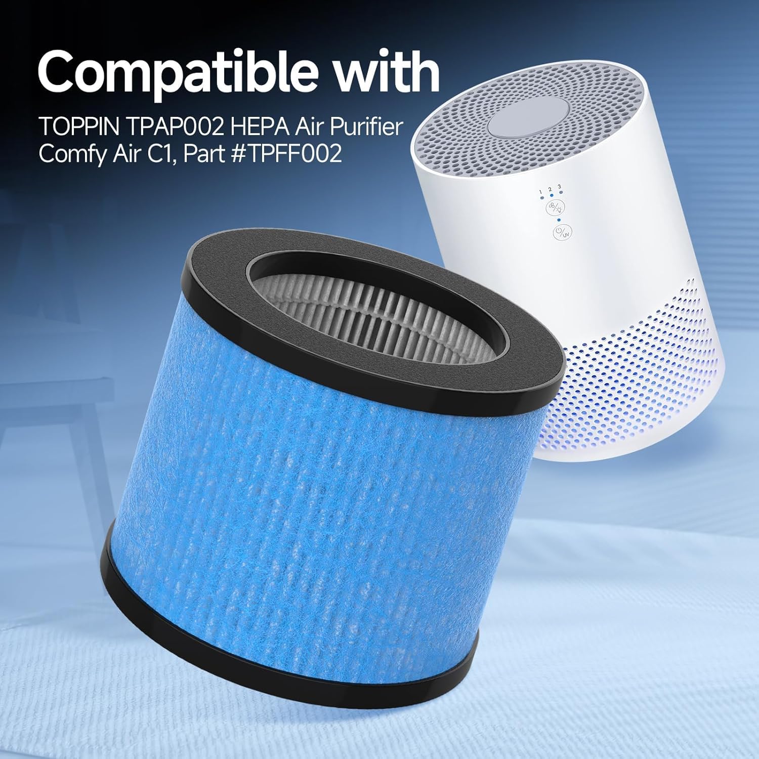 TPAP002 Filter Replacement Compatible with TOPPIN TPAP002 HEPA Air Purifier Comfy Air C1, 3-in-1 H13 True HEPA Filter, Part# TPFF002, 2 Packs - Image 2