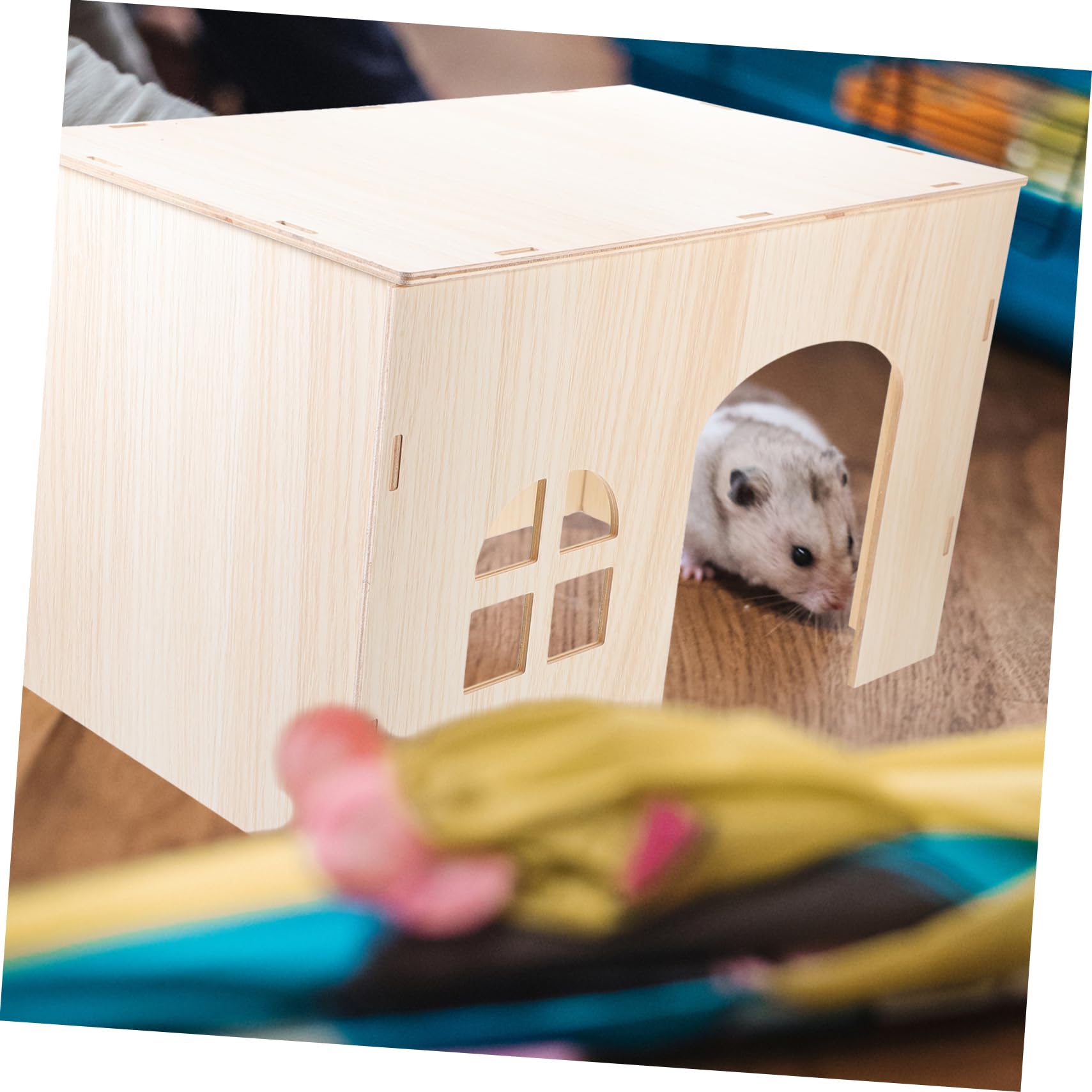 POPETPOP Casa de Madera Beige para Hámster y Conejos, Nido Refugio Resistente para Pequeños Roedores, Refugio Cómodo y Seguro para Mascotas Pequeñas